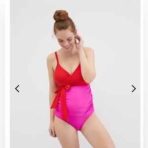 Pink & Red 1 Piece Maternity Swimsuit | Motherhood Maternity | Size Large | NWT